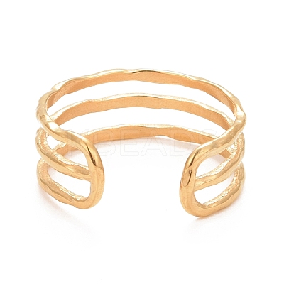 Ion Plating(IP) 304 Stainless Steel Triple Line Open Cuff Ring for Women RJEW-C025-12G-1