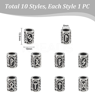 10Pcs 10 Styles 304 Stainless Steel European Beads OPDL-UN0001-06-1