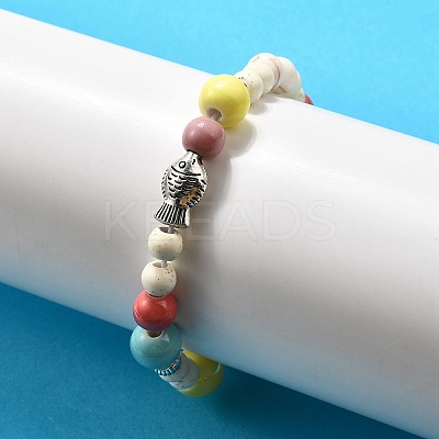 Porcelain Beads & Synthetic Howlite Beads Stretch Bracelets for Women BJEW-D307-02C-1