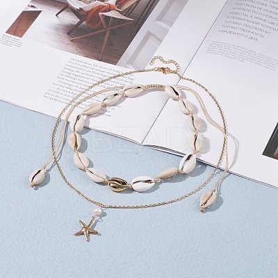 Starfish Pendant Neckelaces for Girl Women NJEW-JN03744-1