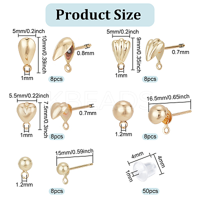 40Pcs 5 Styles Teardrop & Shell & Heart & Flat Round Alloy Stud Earrings Findings FIND-BC0004-92-1