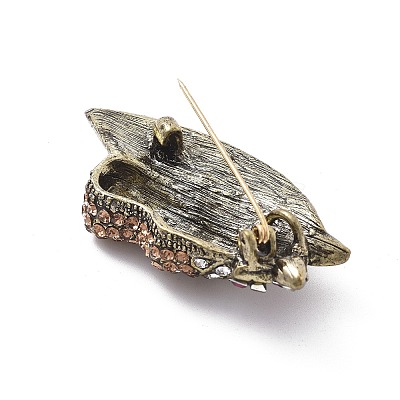 Horse's Head Alloy Rhinestone Brooches LS-JEWB-E041-18AB-03-1