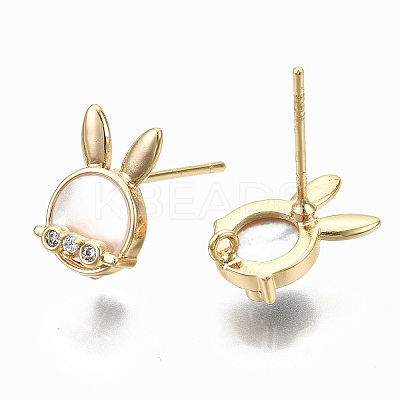Brass Micro Clear Cubic Zirconia Stud Earring Findings KK-R114-02-NF-1