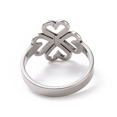 Non-Tarnish 201 Stainless Steel Heart Clover Finger Ring RJEW-J051-01P-1