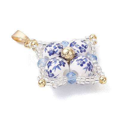 Handmade Flower Printed Porcelain Ceramic Pendants PALLOY-MZ01252-1