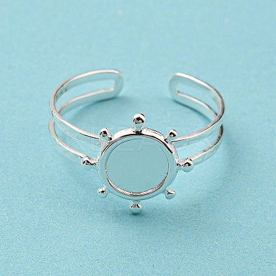 304 Stainless Steel Open Cuff Finger Ring Cabochon Settings STAS-T060-10S-1