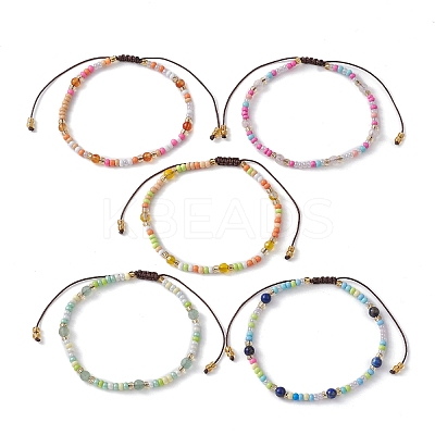 Natural Mixed Gemstone & Glass Seed Braided Bead Bracelet BJEW-JB09530-1