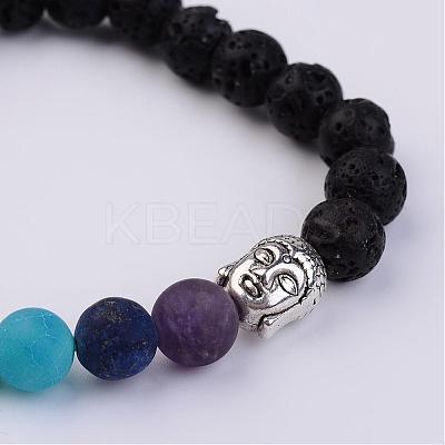 Natural Lava Rock & Gemstone Stretch Beads Bracelets BJEW-JB02514-02-1