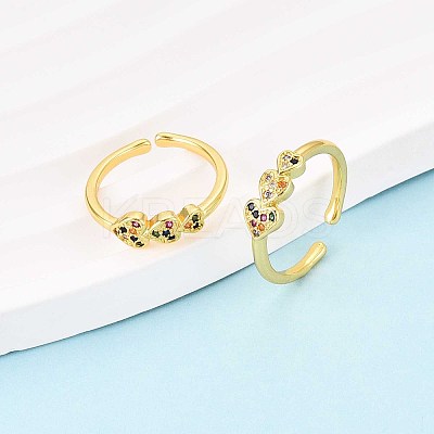 Brass Micro Pave Cubic Zirconia Cuff Rings for Women KK-T071-61G-1