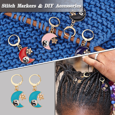 Alloy Enamel Moon with Star & Yin Yang Charm Locking Stitch Markers HJEW-PH01707-1
