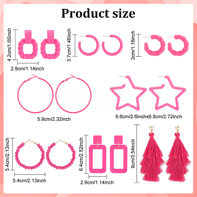 8 Pairs 8 Style Acrylic Hollow Out Rectangle & Tassel Dangle Stud Earrings EJEW-AN0001-93-1