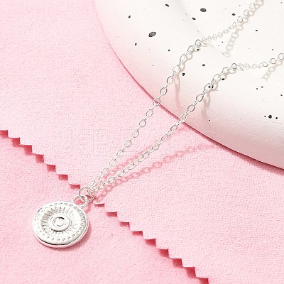 304 Stainless Steel Flat Round Coin Pendant Cable Chain Necklaces for Women LS-STAS-Z108-02S-01-1