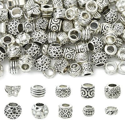 100Pcs 10 Styles Tibetan Style Alloy European Beads TIBE-YW0001-94-1