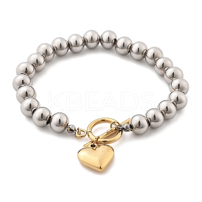 304 Stainless Steel Beaded Stretch Bracelets for Women BJEW-C089-06GP-1