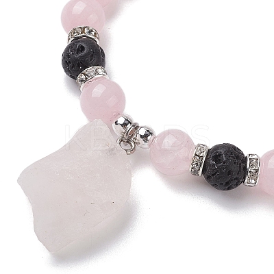 Natural Rose Quartz Beaded Stretch Bracelets BJEW-JB10070-03-1