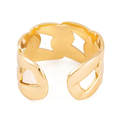 PVD Vacuum Plating 304 Stainless Steel Curb Chain Open Cuff Rings for Women RJEW-G316-11G-1