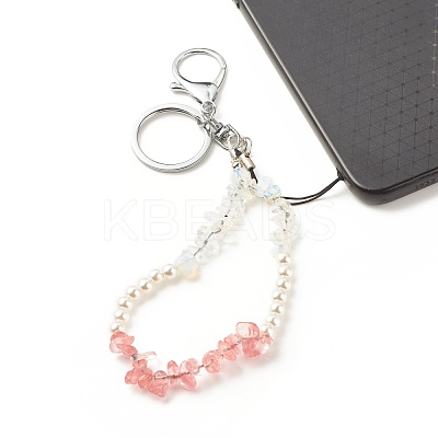Synthetic & Natural Gemstone with Acrylic Bracelet Keychain HJEW-JM00689-1