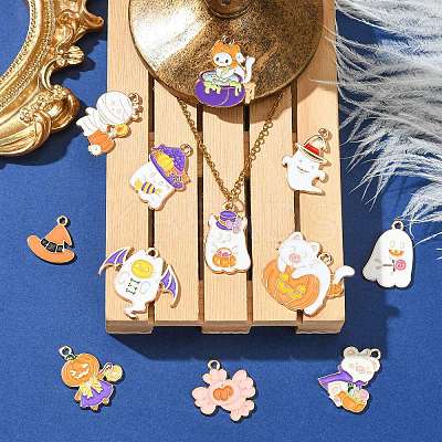 60Pcs 12 Styles Light Gold Tone Alloy Enamel Pendants ENAM-CJ0003-99-1