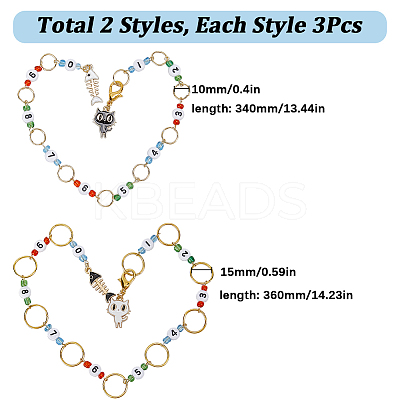 6Pcs 2 Style Acrylic Number Bead Knitting Row Counter Chains HJEW-SC0001-50-1