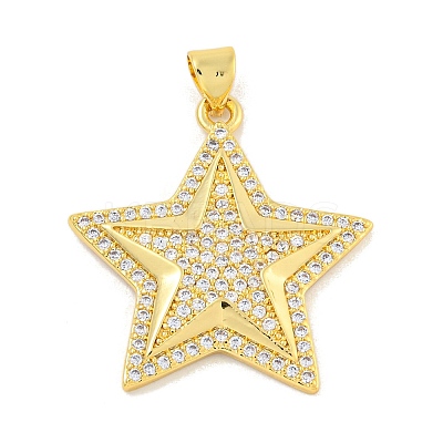 Rack Plating Brass Micro Pave Clear Cubic Zirconia Pendants KK-K341-74G-1
