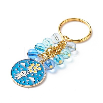 4Pcs Flat Round/Spaceman Alloy Enamel Pendant Keychain KEYC-JKC00412-03-1