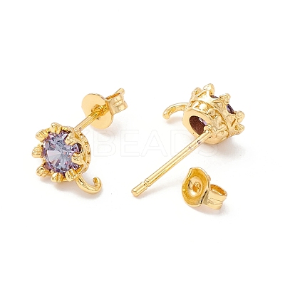 Rack Plating Brass Cubic Zirconia Stud Earrings Findings MAK-I684-11G-RS-1
