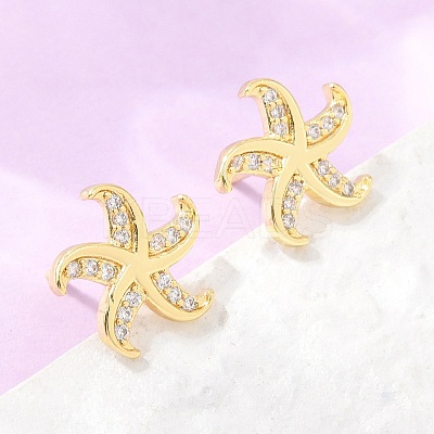 Brass Micro Pave Cubic Zirconia Stud Earrings EJEW-G471-29A-G-1