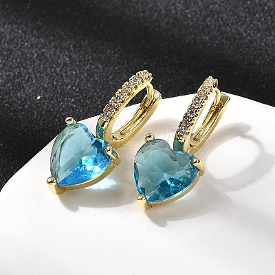 Brass Micro Pave Cubic Zirconia Heart Hoop Earrings EJEW-H171-07G-1