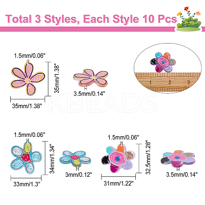 30Pcs 3 Style Transparent Acrylic Pendants KY-CA0001-30-1
