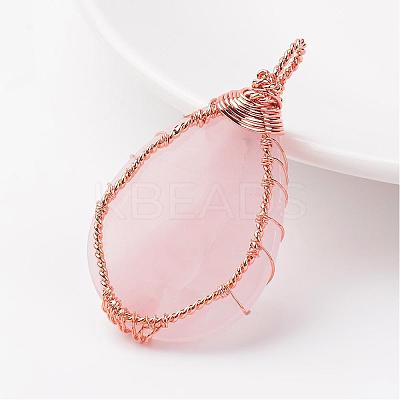 Natural Rose Quartz  Pendants G-K122-03RG-1