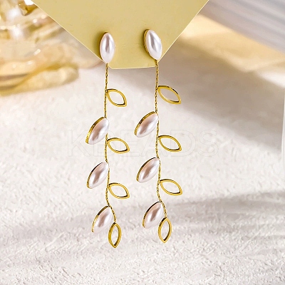 Fringed Plastic Pearl Leaf Stud Earrings for Elegant Ladies Party Jewelry NT4141-1