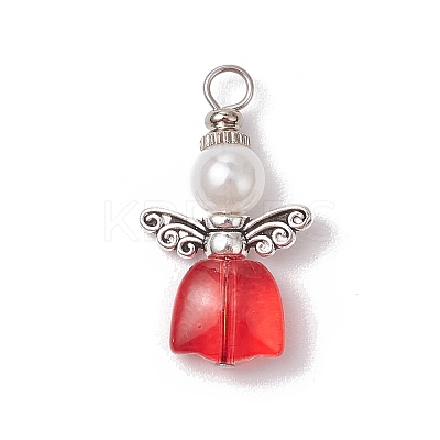 Spray Painted Transparent Glass Beads with ABS Plastic Imitation Pearl Round Beads amd Tibetan Style Alloy Fairy Wing Beads and 304 Stainless Steel Flat Head Pins Pendants PALLOY-JF03622-1