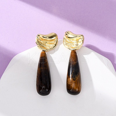 Natural Mixed Stone Teardrop Dangle Stud Earrings EJEW-P320-01G-M-1