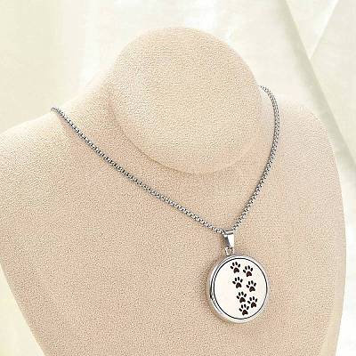 316 Surgical Stainless Steel Aromatherapy Diffuser Perfume Hollow Flat Round Pendant Box Chain Necklaces NJEW-R016-01P-06-1