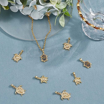 8Pcs 4 Styles Brass Micro Pave Cubic Zirconia Pendants KK-BBC0019-64-1
