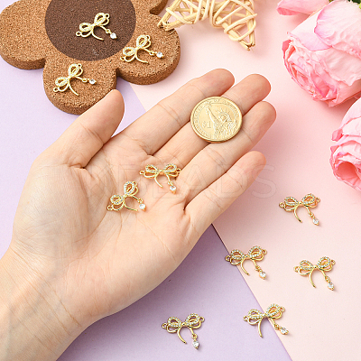 10Pcs Rack Plating Brass Pave Clear Cubic Zirconia Bowknot Connector Charms KK-SC0006-74-1