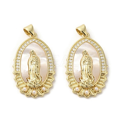 Brass Pave Shell Pendants KK-I708-16P-G-1