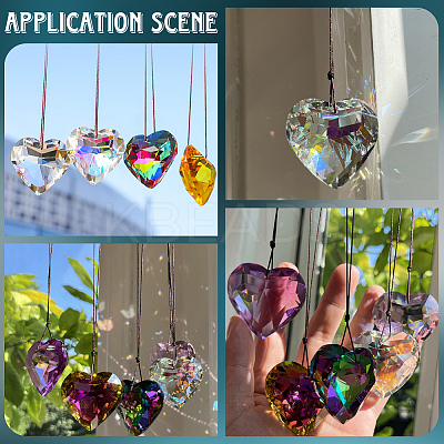 2Pcs Glass Heart Pendant Decorations HJEW-SP0001-22A-1
