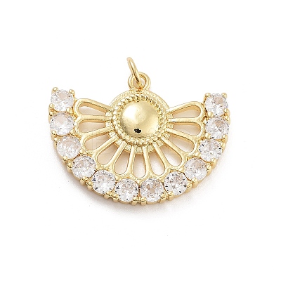 Fan Shaped Rack Plating Brass Micro Pave Cubic Zirconia Pendants X-KK-G512-28B-G-1
