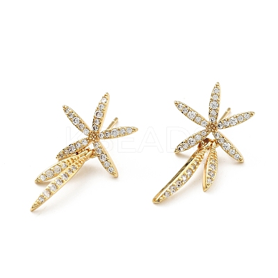 Clear Cubic Zirconia Leaf Dangle Stud Earrings KK-D080-22G-1