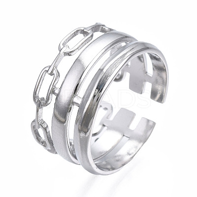 Non-Tarnish 304 Stainless Steel Cable Chain Open Cuff Ring RJEW-T023-08P-1