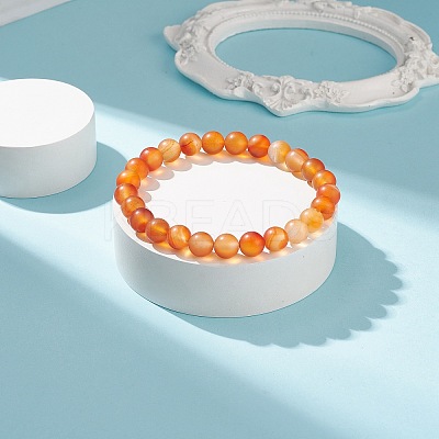 Natural Carnelian Round Beaded Stretch Bracelet BJEW-JB08644-1