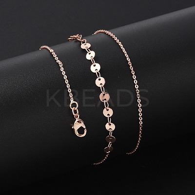 Brass Cable & Flat Sequin Chains Necklaces for Women NJEW-D302-40RG-1