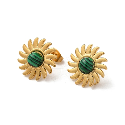 Natural Malachite Sun Stud Earrings EJEW-D075-01A-G-1