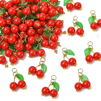 50Pcs Acrylic Cherry Pendants PALLOY-CJ00164-1