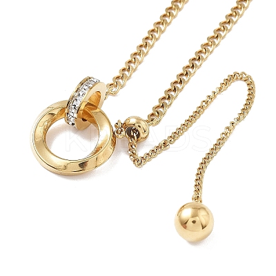 304 Stainless Steel Micro Pave Clear Cubic Zirconia Ring Pendant Twisted Chain Lariat Necklaces LS-NJEW-P318-01G-1