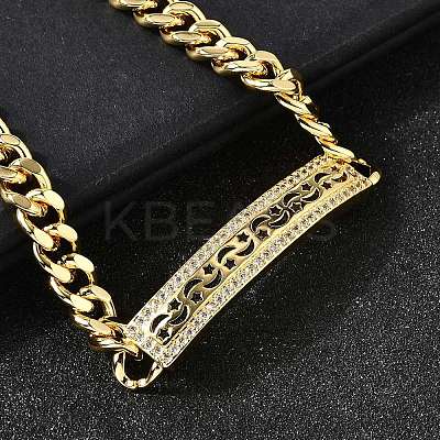 Brass Micro Pave Clear Cubic Zirconia Rectangle Link Bracelets BJEW-F498-01B-G-1