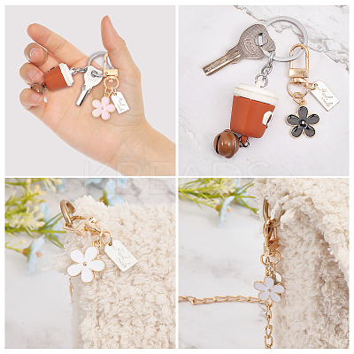 6Pcs 3 Colors Daisy Alloy Enamel Pendant Keychain with Arch Charm HJEW-GL0001-11-1