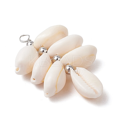 Natural Cowrie Shell Color-Changing Cluster Pendants PALLOY-JF03560-02-1