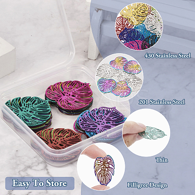 48Pcs 12 Styles 430 & 201 Stainless Steel Filigree Pendants STAS-TA0002-19-1